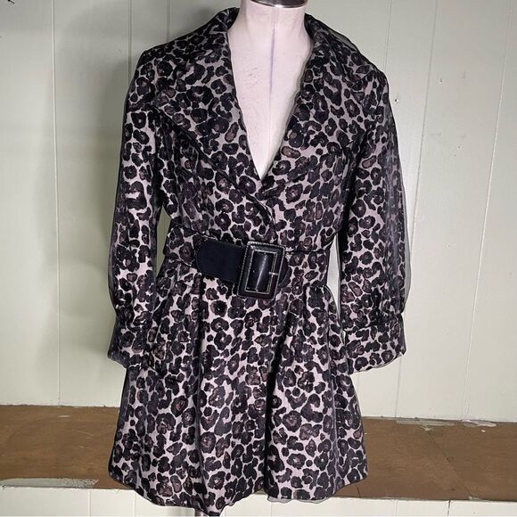 Clara SunWoo Leopard Cheetah Belted Cropped Trench Coat Size Medium‎ - Picture 1 of 8
